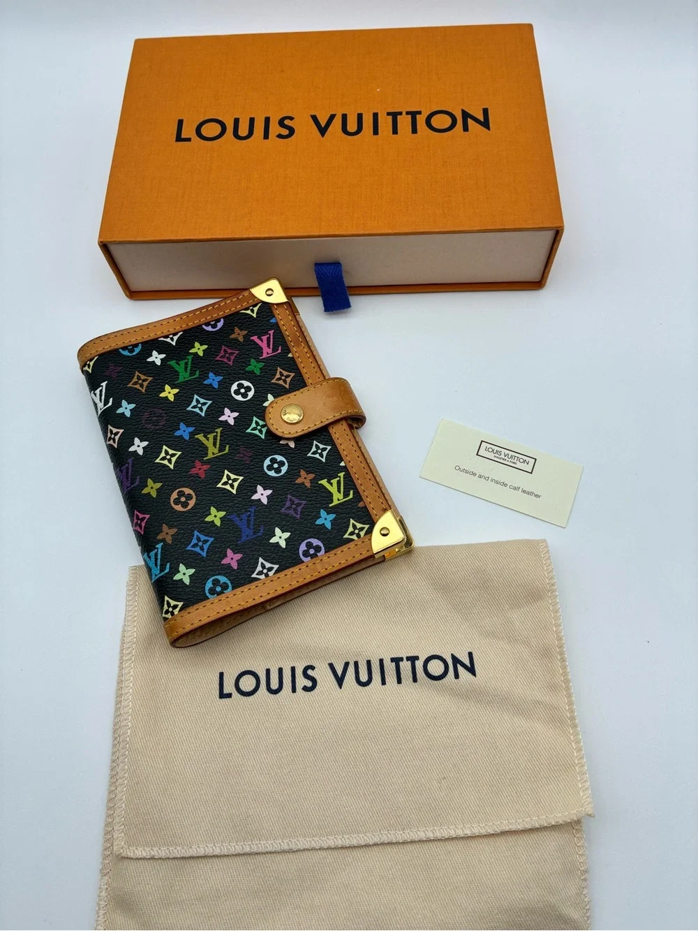 Louis Vuitton Black Multicolor Murakami Monogram agenda pm with Tan Trim